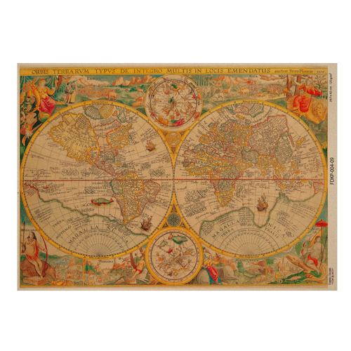 Arkusz kraft papieru z wzorem Maps of the seas and continents #09, 42x29,7 cm - Fabrika Decoru