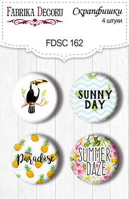 Set mit 4 Flair-Buttons zum Scrapbooking "Sunny day" #162 - Fabrika Decoru