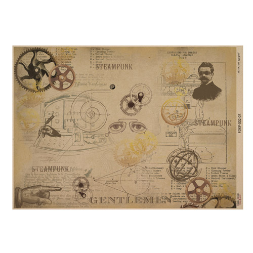 Arkusz kraft papieru z wzorem Mechanics and steampunk #07, 42x29,7 cm - Fabrika Decoru