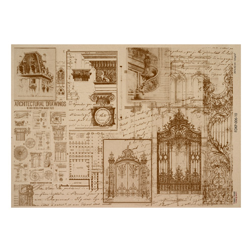Arkusz kraft papieru z wzorem History and architecture #10, 42x29,7 cm - Fabrika Decoru