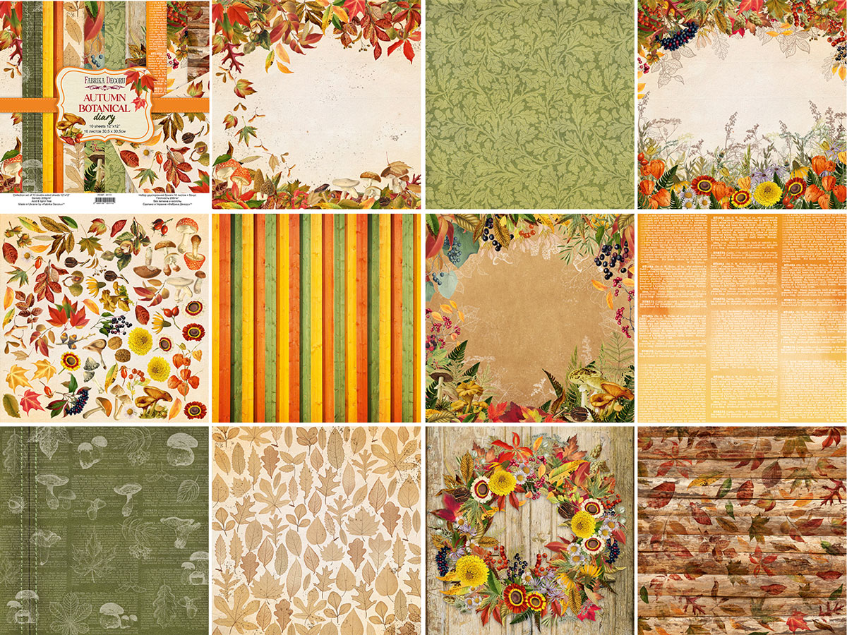 Double-sided scrapbooking paper set Autumn botanical diary 12"x12", 10 sheets - foto 0
