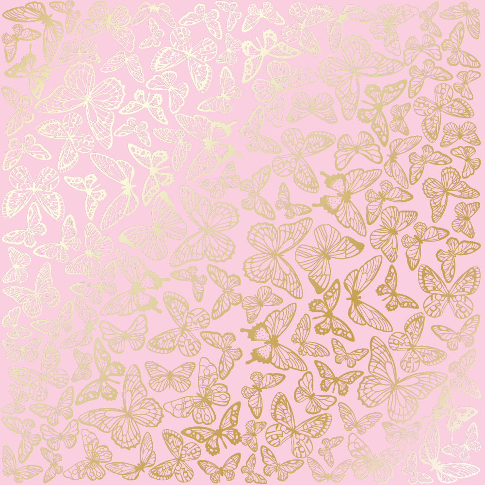 Sheet of single-sided paper with gold foil embossing, pattern "Golden Butterflies Pink"