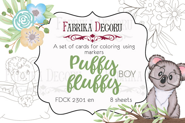 Zestaw pocztówek "Puffy Fluffy Boy" do kolorowania markerami EN - Fabrika Decoru