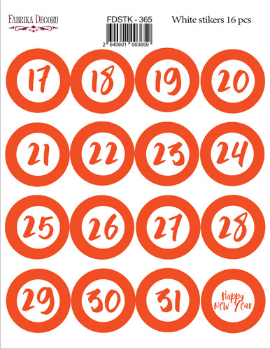 Zestaw naklejek 16 szt, Orange numbers #365 - Fabrika Decoru