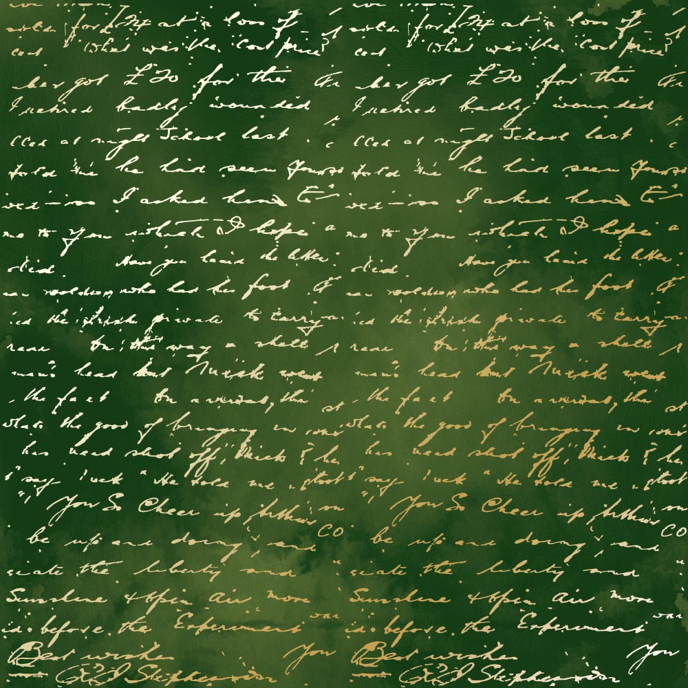 Einseitig bedruckter Papierbogen mit Goldfolienprägung, Muster "Goldener Text Grüne Aquarelle" - Fabrika Decoru