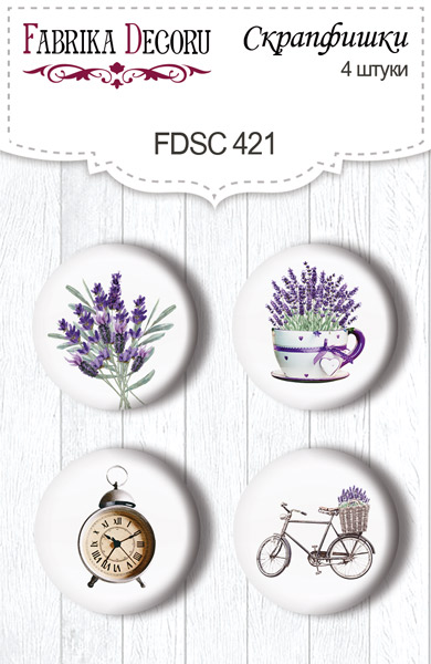 Zestaw 4 ozdobnych buttonów Journey to Provence #421 - Fabrika Decoru