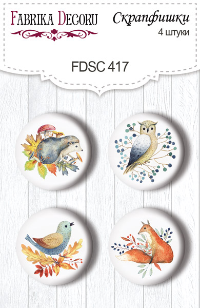 Set mit 4 Flair-Buttons zum Scrapbooking von Colours of Autumn #417 - Fabrika Decoru
