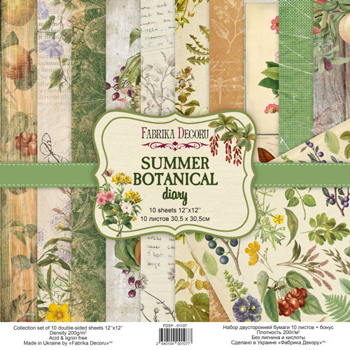 Zestaw papieru do scrapbookingu Summer botanical diary, 30,5 x 30,5cm - Fabrika Decoru