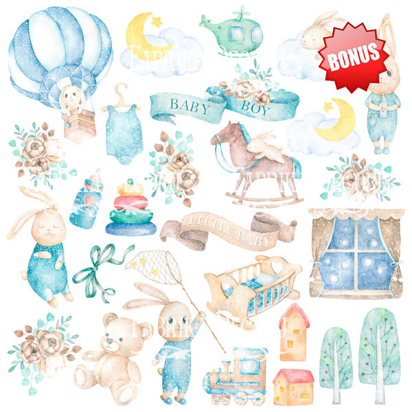Double-sided scrapbooking paper set  Dreamy baby boy 8"x8", 10 sheets - foto 10
