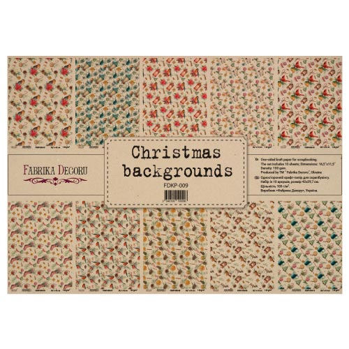 Set of one-sided kraft paper for scrapbooking Christmas Backgrounds, 16,5’’x11,5’’, 10 sheets
