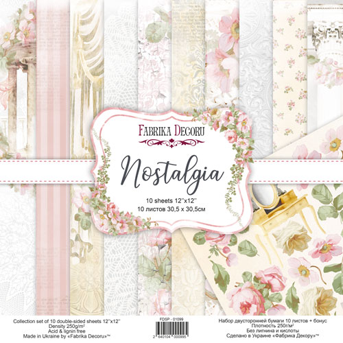 Double-sided scrapbooking paper set Nostalgia 12"x12", 10 sheets