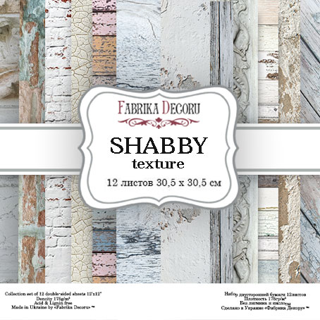 Doppelseitig Scrapbooking Papiere Satz Shabby Textur, 30.5 cm x 30.5 cm, 12 Blätter - Fabrika Decoru