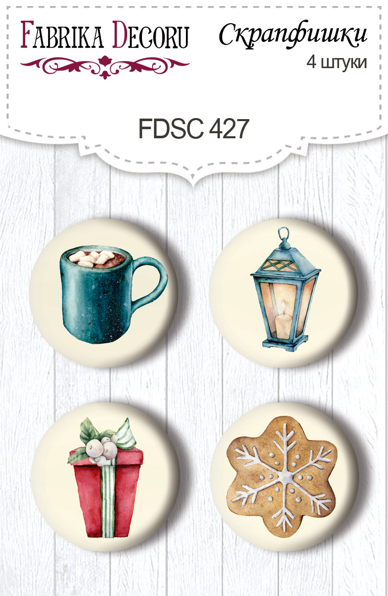 Zestaw 4 ozdobnych buttonów Our warm Christmas #427 - Fabrika Decoru