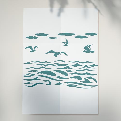 Трафарет многоразовый, 15 см x 20 см, Чайки и море, #368 - Фото 1