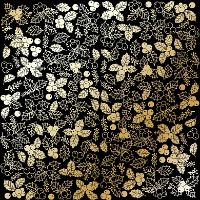 лист односторонней бумаги с фольгированием, дизайн golden winterberries black, 30,5см х 30,5см