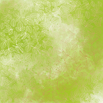 Arkusz papieru jednostronnego wytłaczanego złotą folią, wzór Golden Rose leaves, color Light green watercolor, 30,5х30,5cm