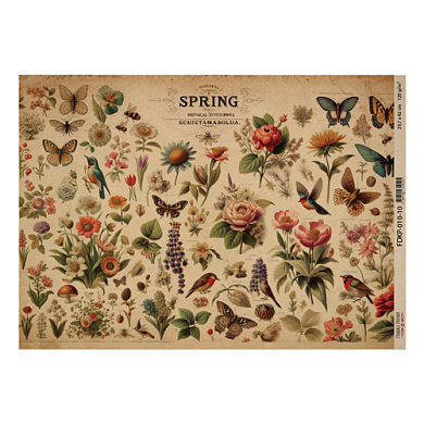 лист крафт бумаги с рисунком "botany spring", #10, 42x29,7 см