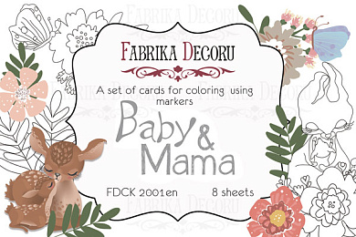 набор открыток для раскрашивания маркерами baby&mama en 8 шт 10х15 см