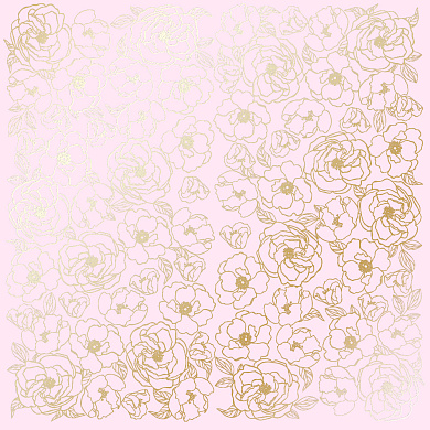 лист односторонней бумаги с фольгированием, дизайн golden pion light pink, 30,5см х 30,5см