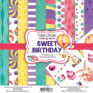 Double-sided scrapbooking paper set Sweet Birthday 8"x8", 10 sheets