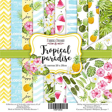 Double-sided scrapbooking paper set  Tropical paradise 8”x8”, 10 sheets
