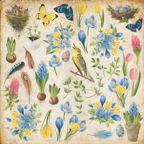 Blatt mit Bildern zum Schneiden. Sammlung "Botanik Frühling" - Fabrika Decoru