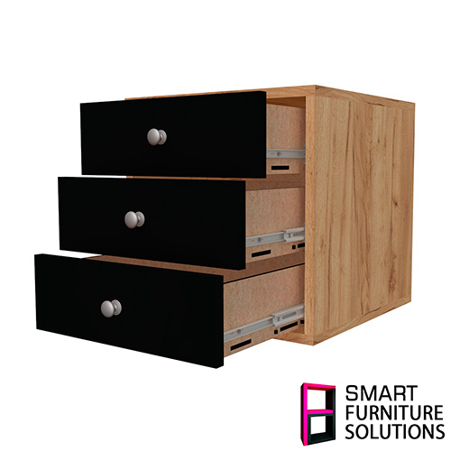 Cabinet with three drawers, Body Oak Kraft, Fronts Black, 400mm x 400mm x 400mm - foto 0