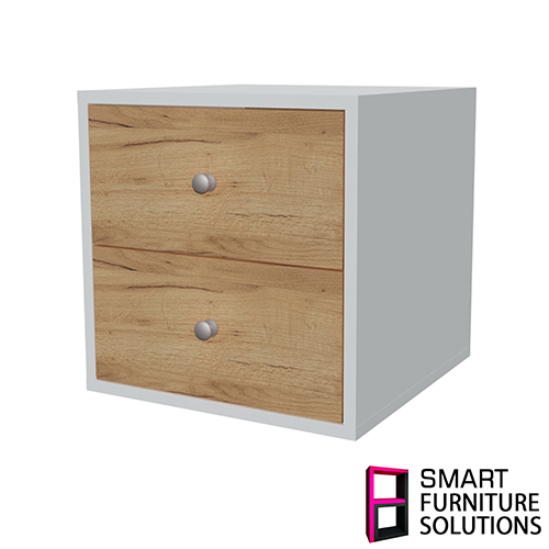 Cabinet with two drawers 0,5:0,5, Fronts Golden Oak, 400mm x 400mm x 400mm - foto 0