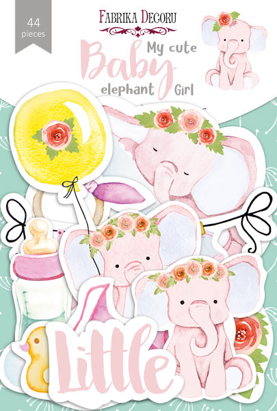 Zestaw wycinanek, kolekcja My cute Baby elephant girl 44 szt - Fabrika Decoru