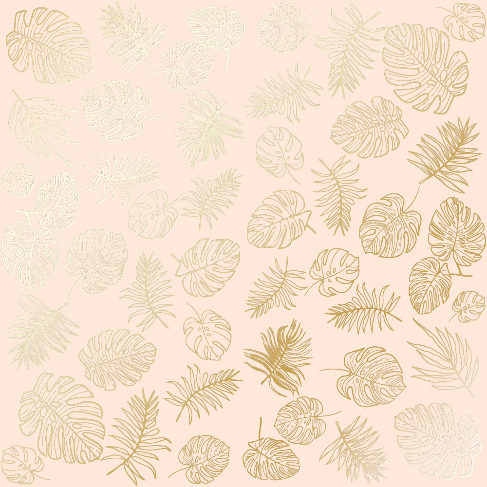 Blatt aus einseitigem Papier mit Goldfolienprägung, Muster Golden Tropical Leaves Beige, 12"x12" - Fabrika Decoru