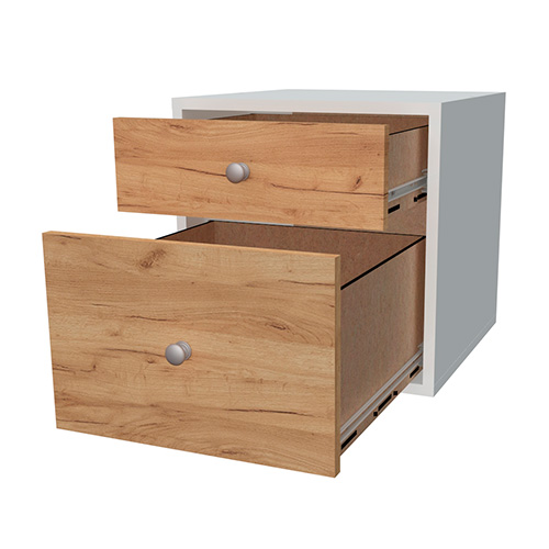 Cabinet with two drawers 0,7:0,3, Fronts Golden Oak, 400mm x 400mm x 400mm