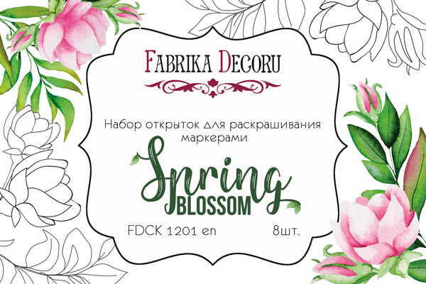 Zestaw pocztówek "Spring Blossom" do kolorowania markerami EN - Fabrika Decoru