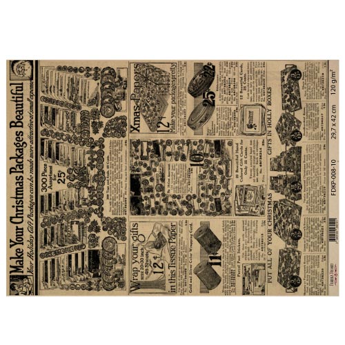 Arkusz kraft papieru z wzorem "Vintage Christmas", #10, 42x29,7 cm - Fabrika Decoru