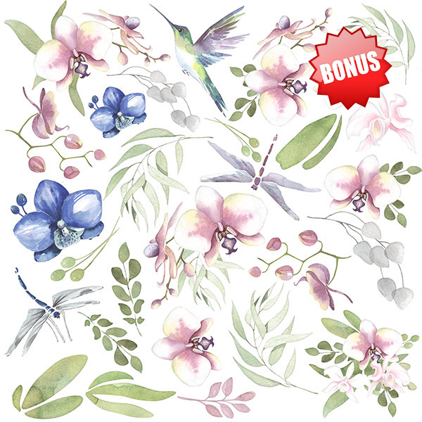 Double-sided scrapbooking paper set  Tender orchid 8"x8" 10 sheets - foto 1