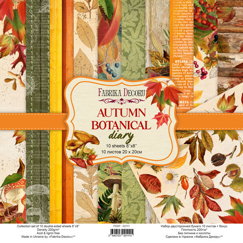 Doppelseitiges Scrapbooking-Papierset Botanisches Herbsttagebuch, 20 cm x 20 cm, 10 Blätter - Fabrika Decoru