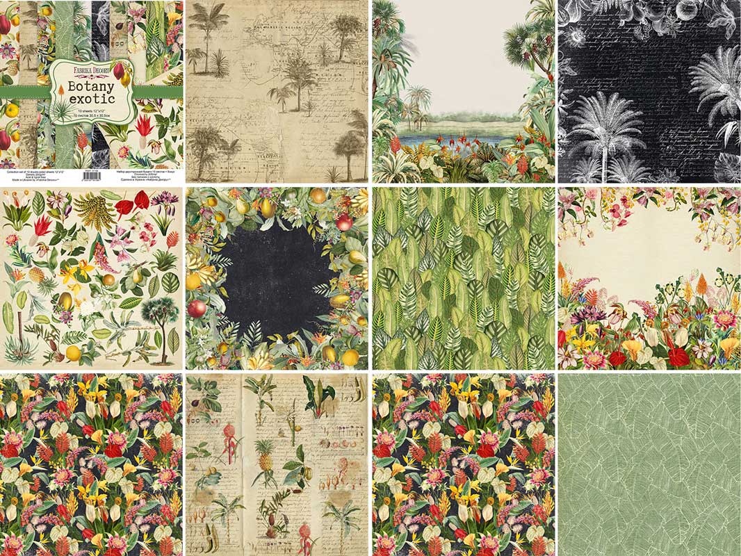 Колекція паперу для скрапбукінгу Botany exotic, 30,5 см x 30,5 см, 10 аркушів - фото 0