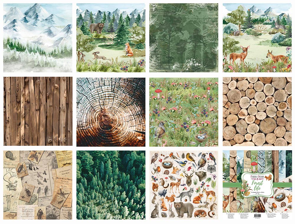 Double-sided scrapbooking paper set Forest life 8"x8", 10 sheets - foto 0