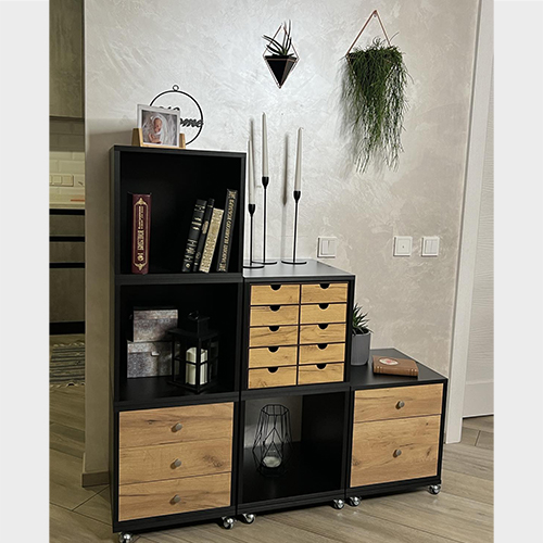 Cabinet with three drawers, Body Black, Fronts Black, 400mm x 400mm x 400mm - foto 2