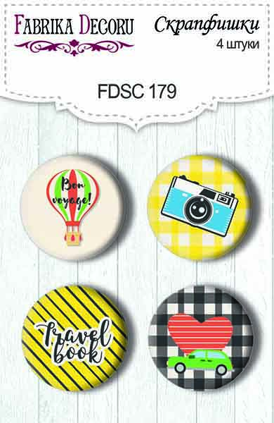 Set of 4pcs flair buttons for scrabooking "Travel book" #179
