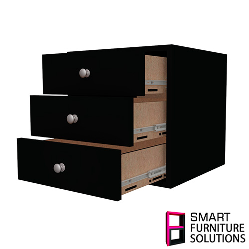 Cabinet with three drawers, Body Black, Fronts Black, 400mm x 400mm x 400mm - foto 0