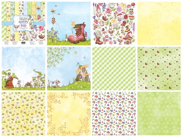 Double-sided scrapbooking paper set Happy mouse day 8"x8", 10 sheets - foto 0