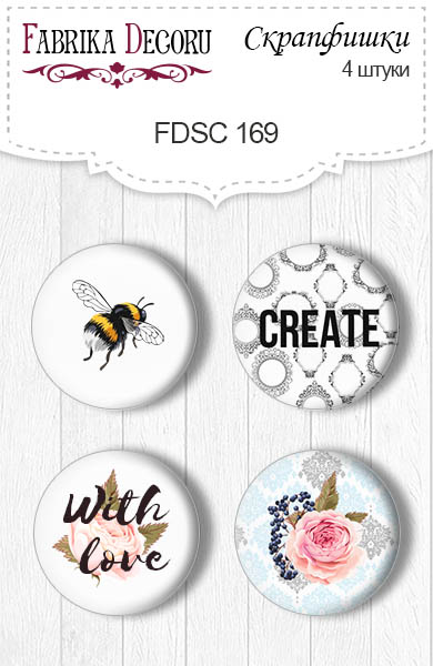 Set of 4pcs flair buttons for scrabooking "With love" #169