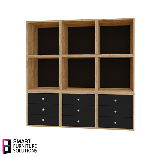 Cabinet with three drawers, Body Oak Kraft, Fronts Black, 400mm x 400mm x 400mm - foto 5