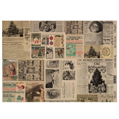 Arkusz kraft papieru z wzorem "Vintage Christmas", #6, 42x29,7 cm - Fabrika Decoru