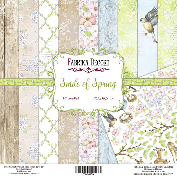 Doppelseitiges Scrapbooking-Papierset Smile of Spring 20 cm x 20 cm, 10 Blätter - Fabrika Decoru