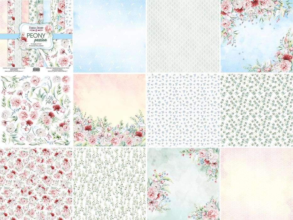 Double-sided scrapbooking paper set Peony garden 12"x12", 10 sheets - foto 0