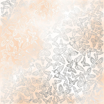 Einseitig bedrucktes Blatt Papier mit Silberfolie, Muster Silberne Schmetterlinge, Farbe Beige Aquarell 12"x12"