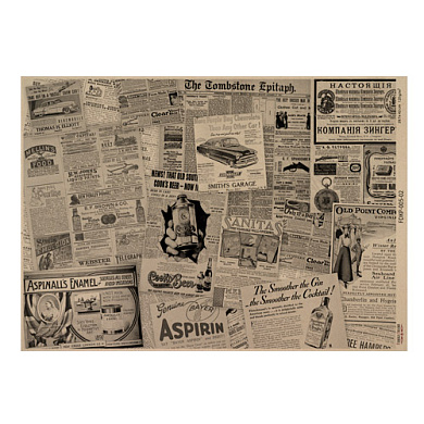 лист крафт бумаги с рисунком newspaper advertisement #02, 42x29,7 см