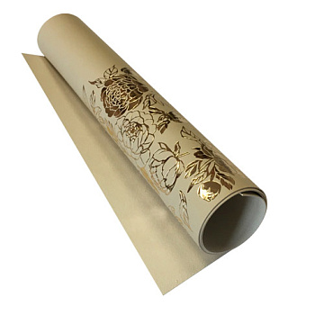 Stück PU-Leder zum Buchbinden mit Goldmuster Golden Peony Passion, Farbe Beige, 50 cm x 25 cm