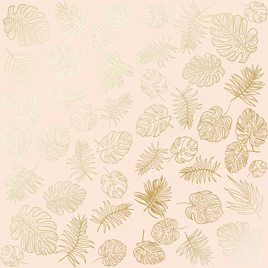 лист односторонней бумаги с фольгированием, дизайн golden tropical leaves beige, 30,5см х 30,5см
